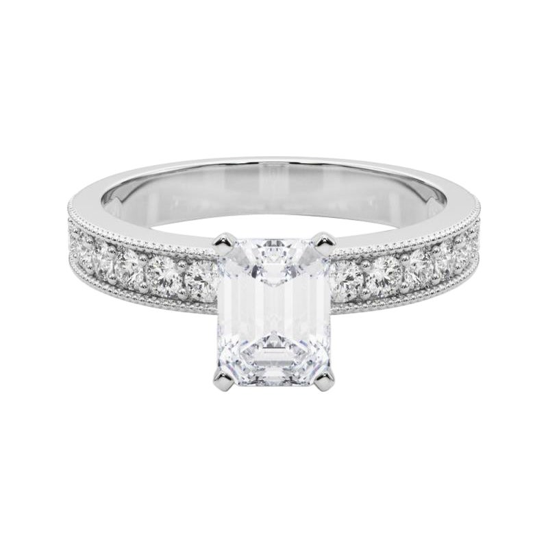 GIA 2.02 Karat Smaragd Vintage Milgrain Channel  Diamantring