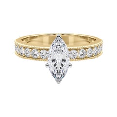 GIA 2,02 Carati Marquise Vintage Milgrain Channel Anello con diamanti in oro giallo 18K