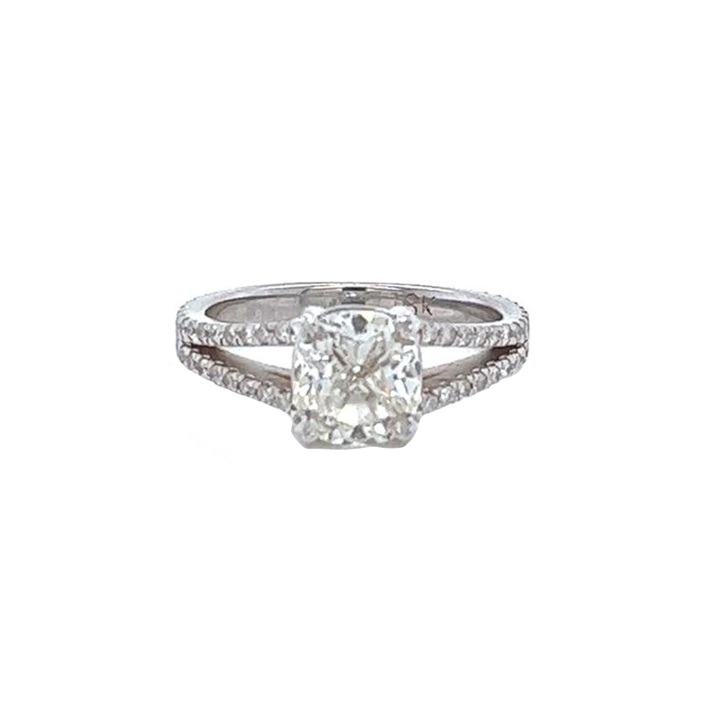 Modernist Exceptional GIA Graded 2.02 Carat Cushion Diamond Ring Pave Set 14K White Gold For Sale