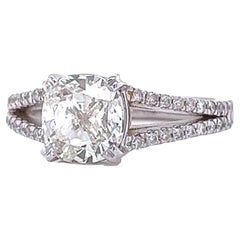 Exceptional GIA Graded 2.02 Carat Cushion Diamond Ring Pave Set 14K White Gold