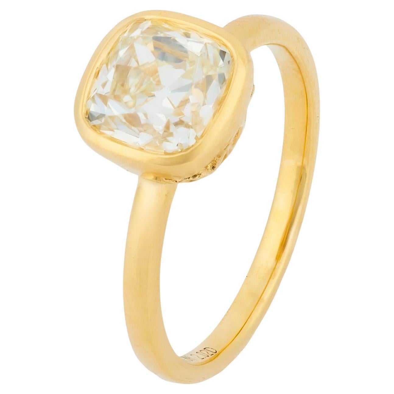 Bague de fiançailles en or jaune 18k GIA 2,02 carats diamant taille mine ancienne