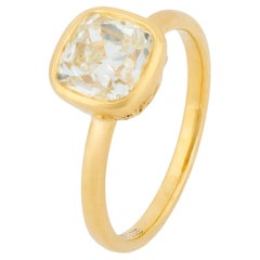 Bague de fiançailles en or jaune 18k GIA 2,02 carats diamant taille mine ancienne