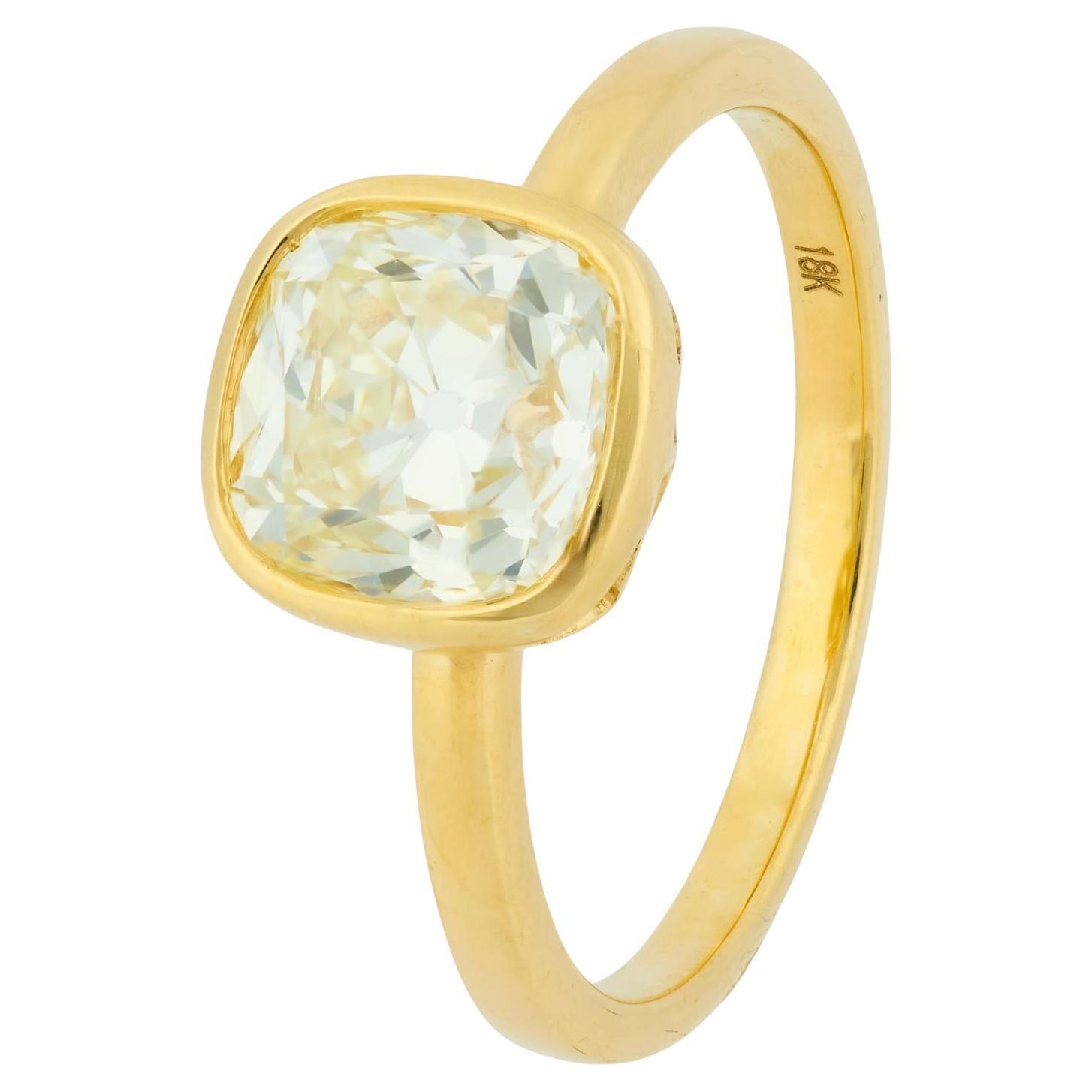 Bague de fiançailles en or jaune 18k GIA 2,02 carats diamant taille mine ancienne