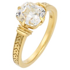 GIA 2,02 Karat Diamant mit altem Minenschliff 18k Gelbgold Verlobungsring