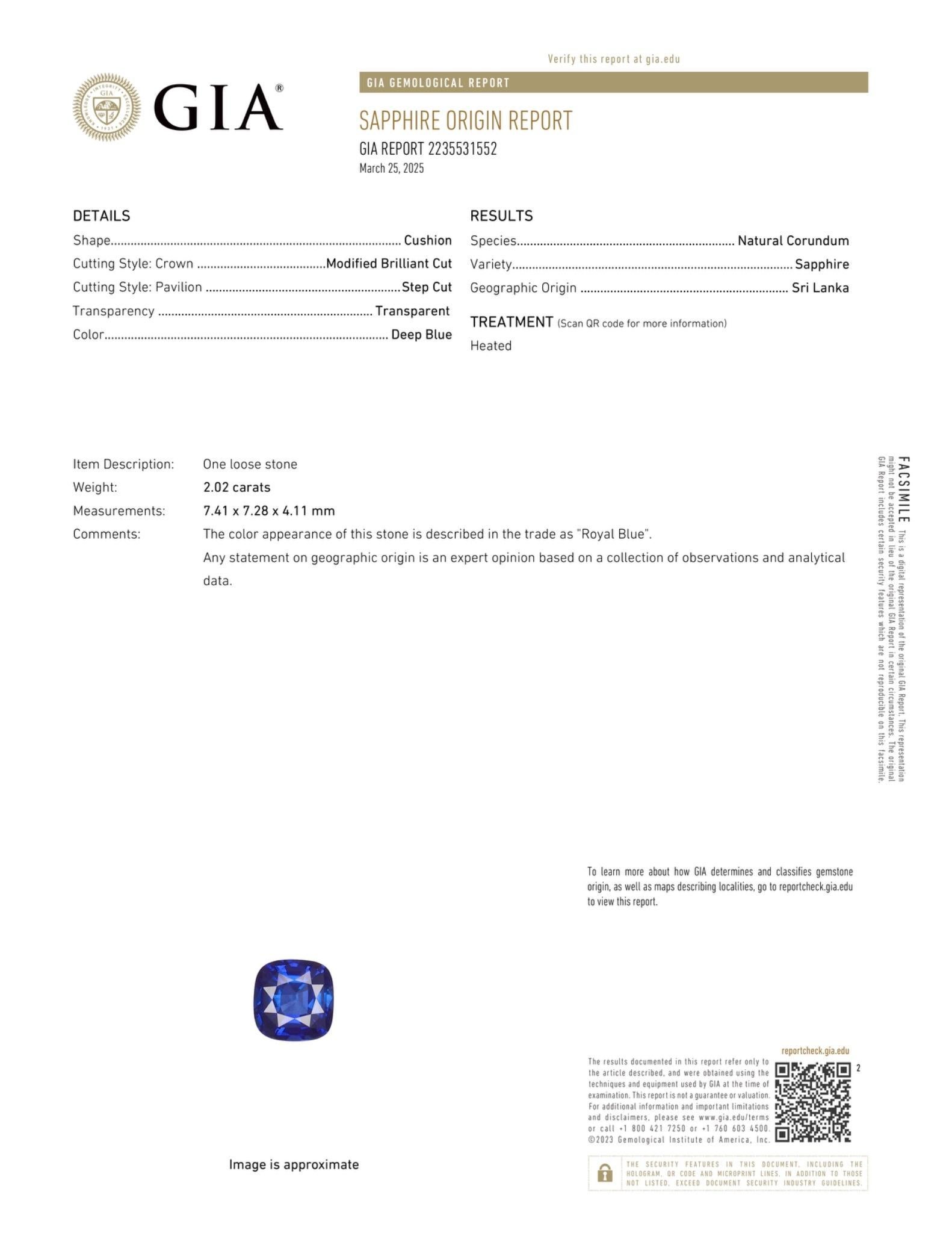 GIA Anello di fidanzamento in platino con zaffiro blu reale da 2,02 carati e taglio a cuscino in vendita 1