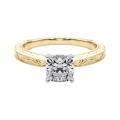 GIA 2.02ct Cushion Classic Solitaire Antique Engraved Yellow Gold Diamond Ring