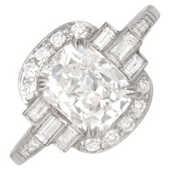 GIA 2.02ct Cushion Diamond Engagement Ring, F Color, with Antique Diamond Halo