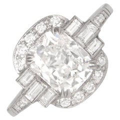Bague de fiançailles en diamant coussin de 2,02 carats certifié GIA, couleur F, avec halo de diamants anciens
