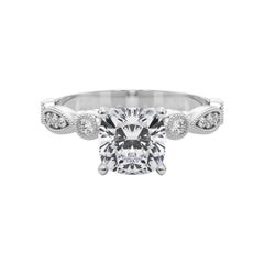 GIA 2.02ct Cushion Marquise & Round Milgrain Bezel White Gold Diamond Ring