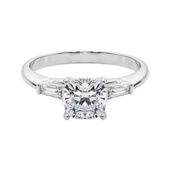 GIA 2.02ct Cushion Three-Stone Tapered Baguette  Diamond Ring