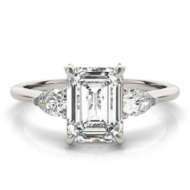 GIA 2.02ct Emerald Three-Stone Decorated Gallery  Diamond Ring
