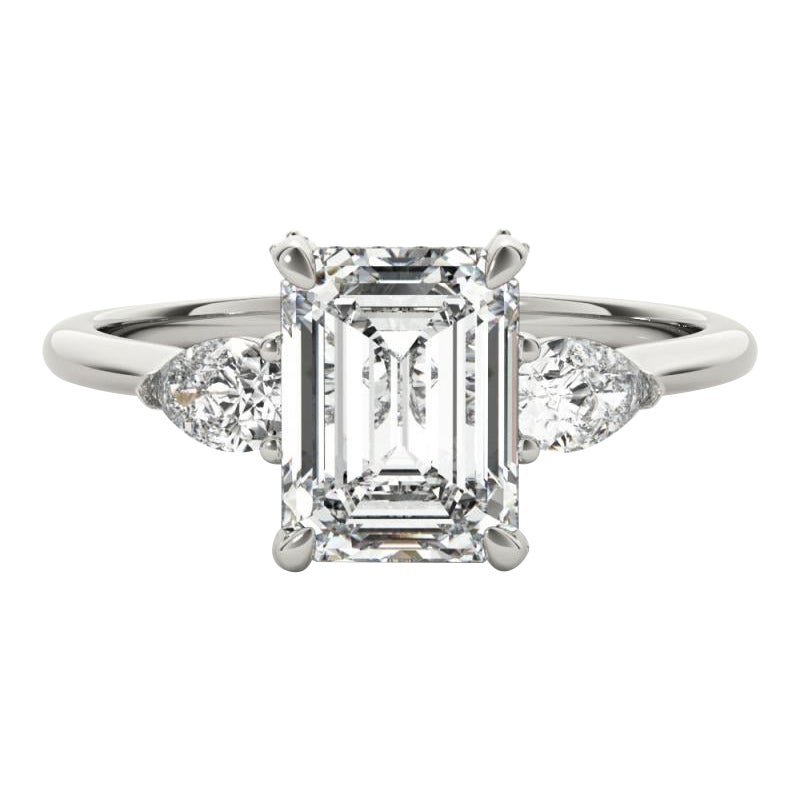 GIA 2.02ct Emerald Three-Stone Decorated Gallery  Diamond Ring