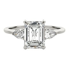 GIA 2.02ct Emerald Three-Stone Decorated Gallery  Diamond Ring