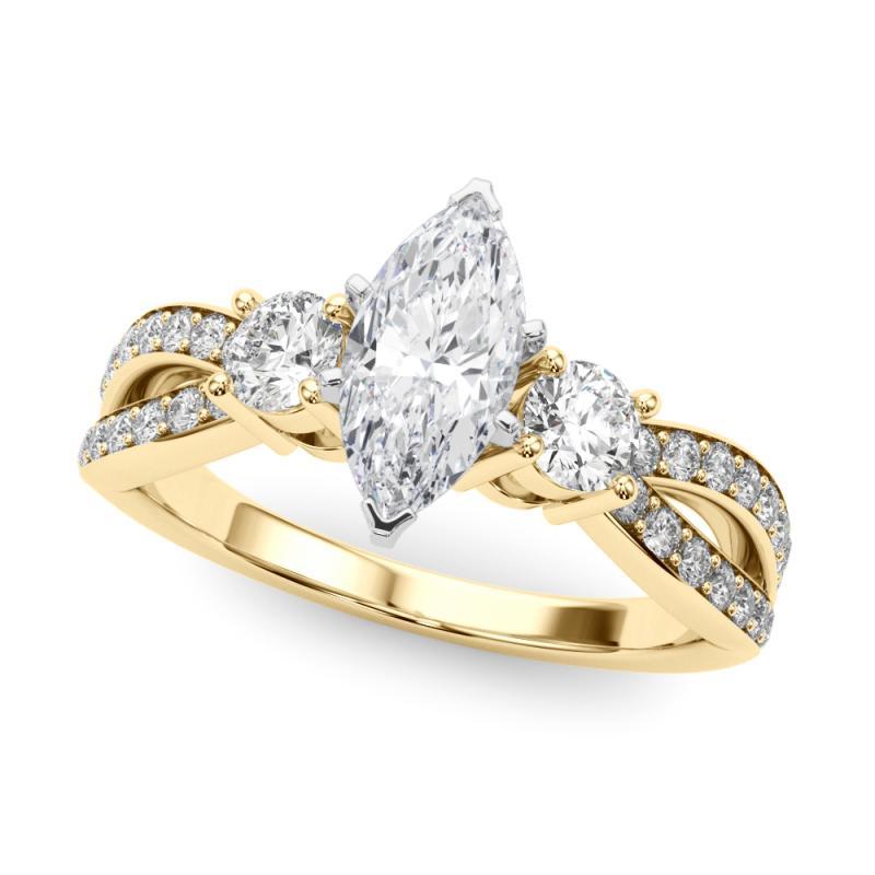 Taille Marquise GIA 2.02ct Marquise Three-Stone Split Shank Pave 18K Yellow Gold Diamond Ring en vente