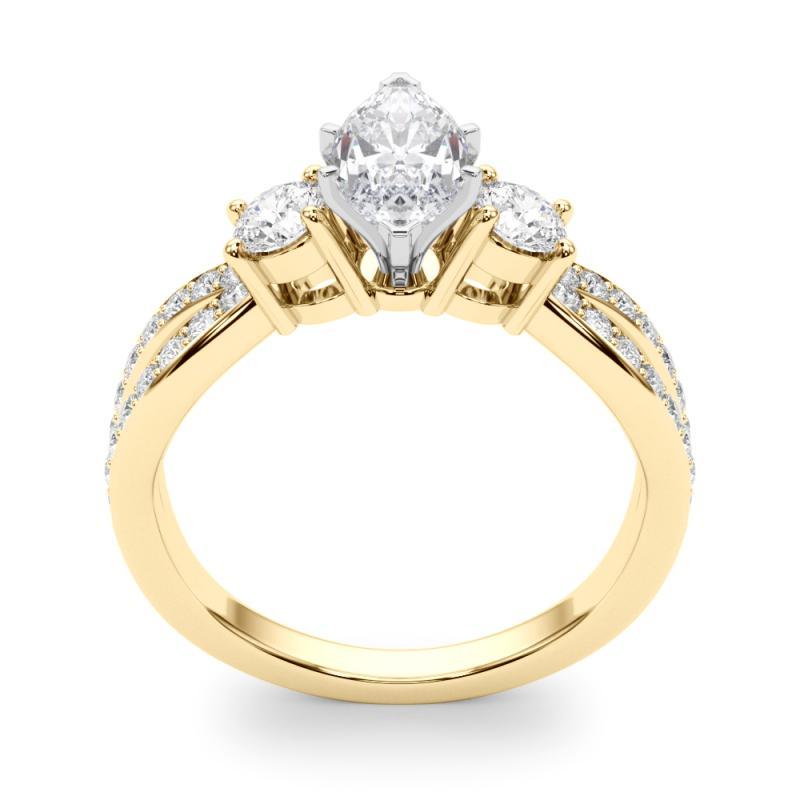 GIA 2.02ct Marquise Three-Stone Split Shank Pave 18K Yellow Gold Diamond Ring Pour femmes en vente