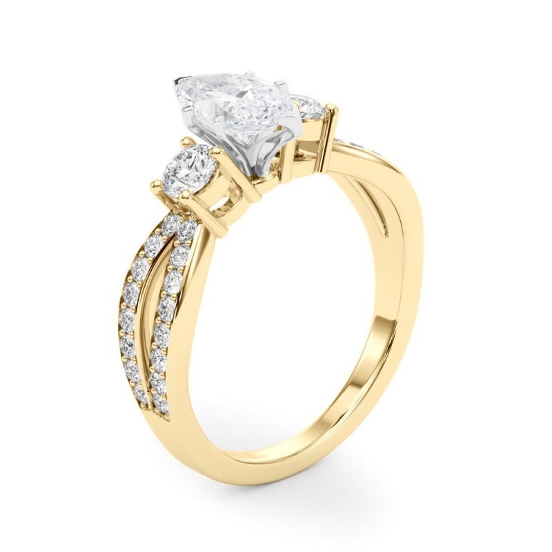 GIA 2.02ct Marquise Three-Stone Split Shank Pave 18K Yellow Gold Diamond Ring en vente 1