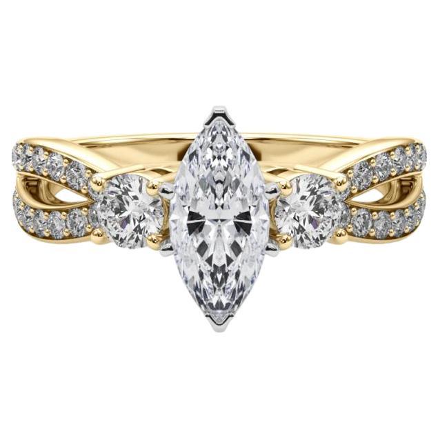 GIA 2.02ct Marquise Three-Stone Split Shank Pave 18K Yellow Gold Diamond Ring