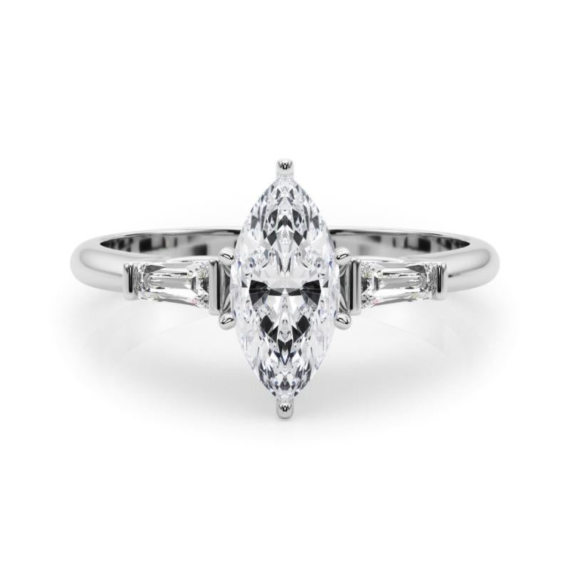 GIA 2,02ct Marquise a tre pietre Baguette affusolata  Anello con diamante