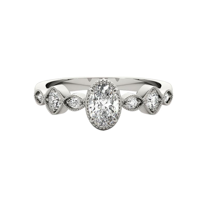 GIA 2.02ct Oval Bezel Set Multi-Stone Milgrain 18K White Gold Diamond Ring