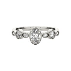 GIA 2.02ct Oval Bezel Set Multi-Stone Milgrain 18K White Gold Diamond Ring
