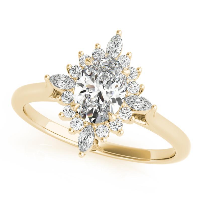 GIA 2,02ct Oval Marquise Blume Halo Cluster 18K Gelbgold Diamantring (Ovalschliff) im Angebot