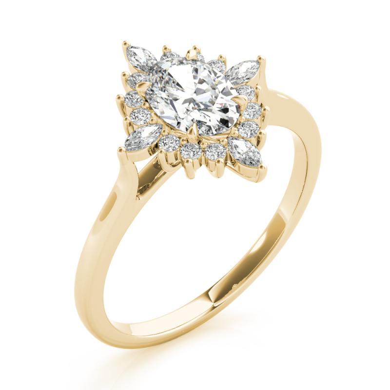 GIA 2,02ct Oval Marquise Blume Halo Cluster 18K Gelbgold Diamantring im Angebot 1