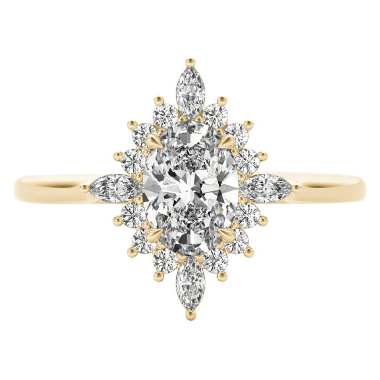 GIA 2,02ct Oval Marquise Blume Halo Cluster 18K Gelbgold Diamantring