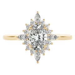 GIA 2,02ct Oval Marquise Blume Halo Cluster 18K Gelbgold Diamantring
