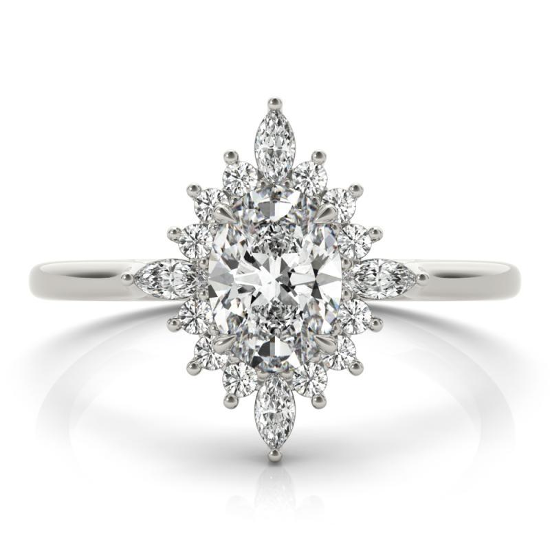 GIA 2,02ct Ovale Marquise Flower Halo Cluster  Anello con diamante in vendita