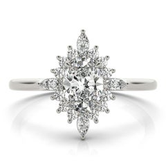 GIA 2,02ct Ovale Marquise Flower Halo Cluster  Anello con diamante