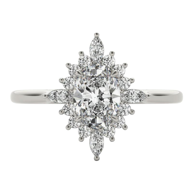 GIA 2.02ct Oval Marquise Flower Halo Cluster  Diamond Ring For Sale