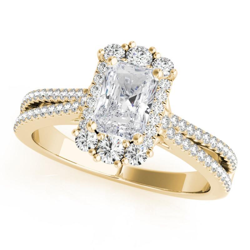 Taille radiant GIA 2.02ct Radiant Snowflake Cluster Split Shank bague diamant en or jaune 18K en vente