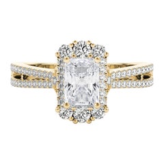 GIA 2.02ct Radiant Snowflake Cluster Split Shank bague diamant en or jaune 18K