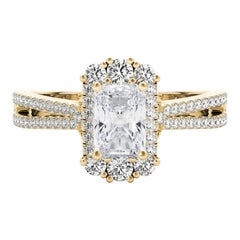 GIA 2.02ct Radiant Snowflake Cluster Split Shank 18K Yellow Gold Diamond Ring