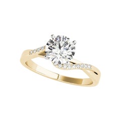 GIA 2.02ct Round Solitaire Double Curved Band Pave Yellow Gold Diamond Ring