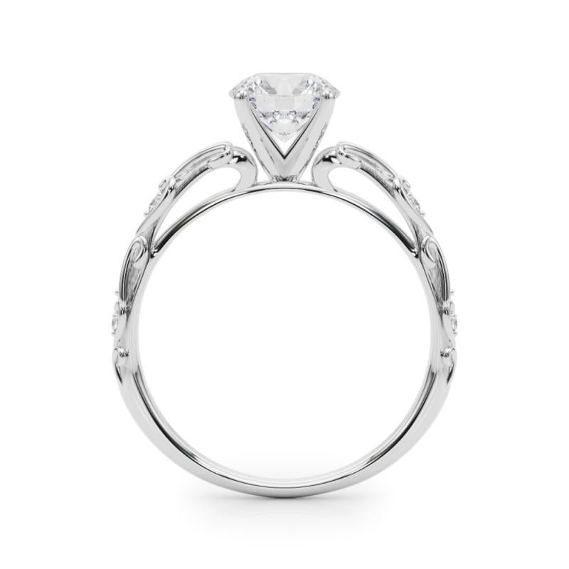 GIA 2,02ct Round Vintage 3-Stone Heart & Vine Anello di diamanti in oro bianco 18K in vendita 1
