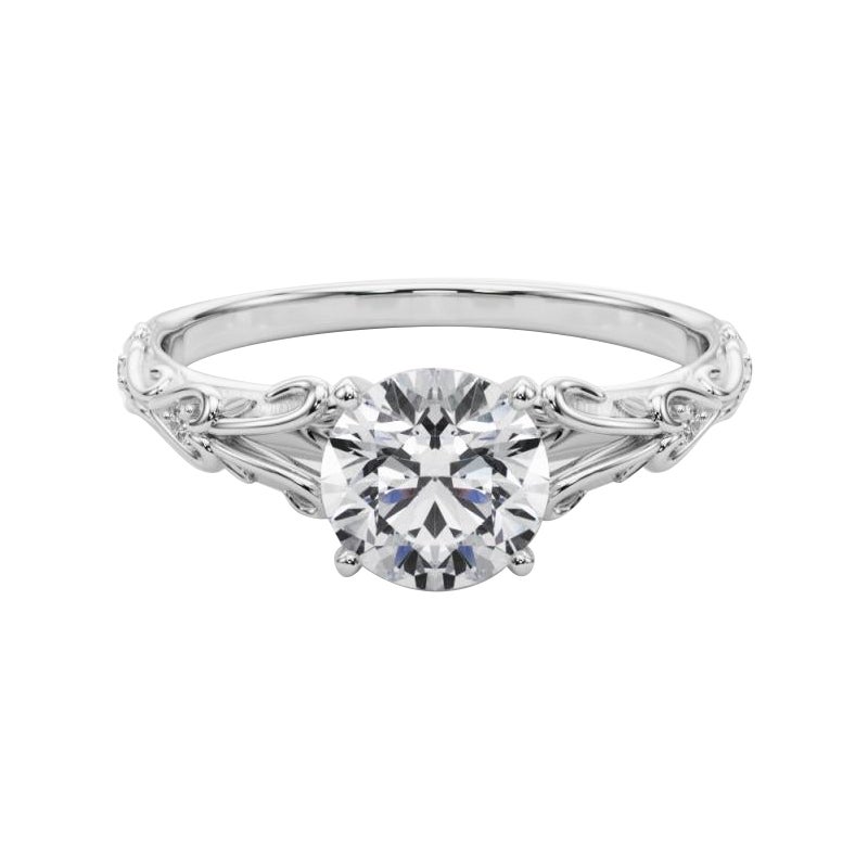 GIA 2,02ct Round Vintage 3-Stone Heart & Vine Anello di diamanti in oro bianco 18K