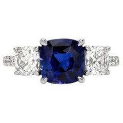 Anello di fidanzamento a cuscino con zaffiro blu reale da 2,02ct GIA in platino di Merkaba