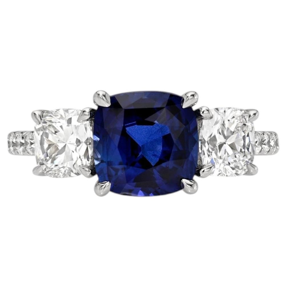 GIA 2.02ct Royal Blue Sapphire Cushion Engagement Ring in Platinum By Merkaba