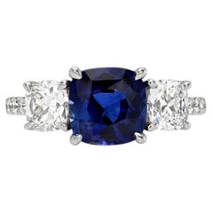 GIA 2.02ct Royal Blue Sapphire Cushion Engagement Ring in Platinum By Merkaba