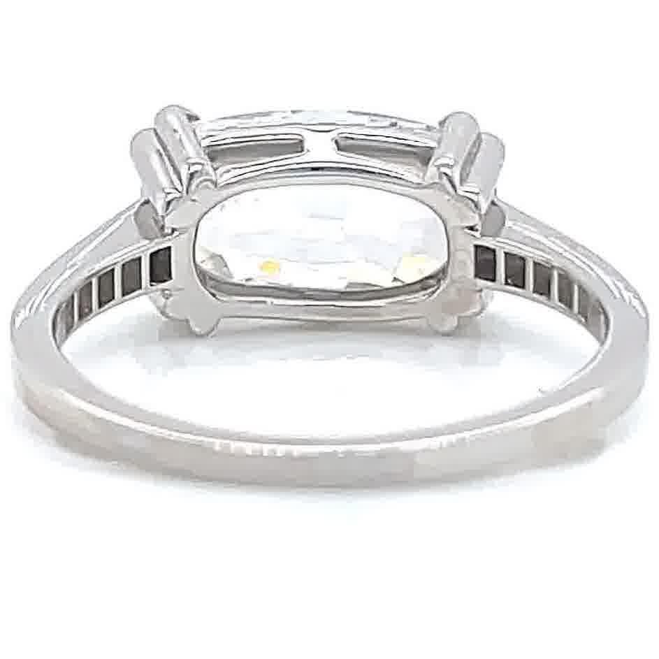 Art Deco GIA 2.03 Carat Cushion Cut Diamond Platinum East West Engagement Ring