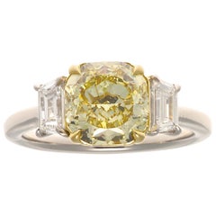 GIA 2.03 Carat Fancy Yellow Diamond Platinum Engagement Ring