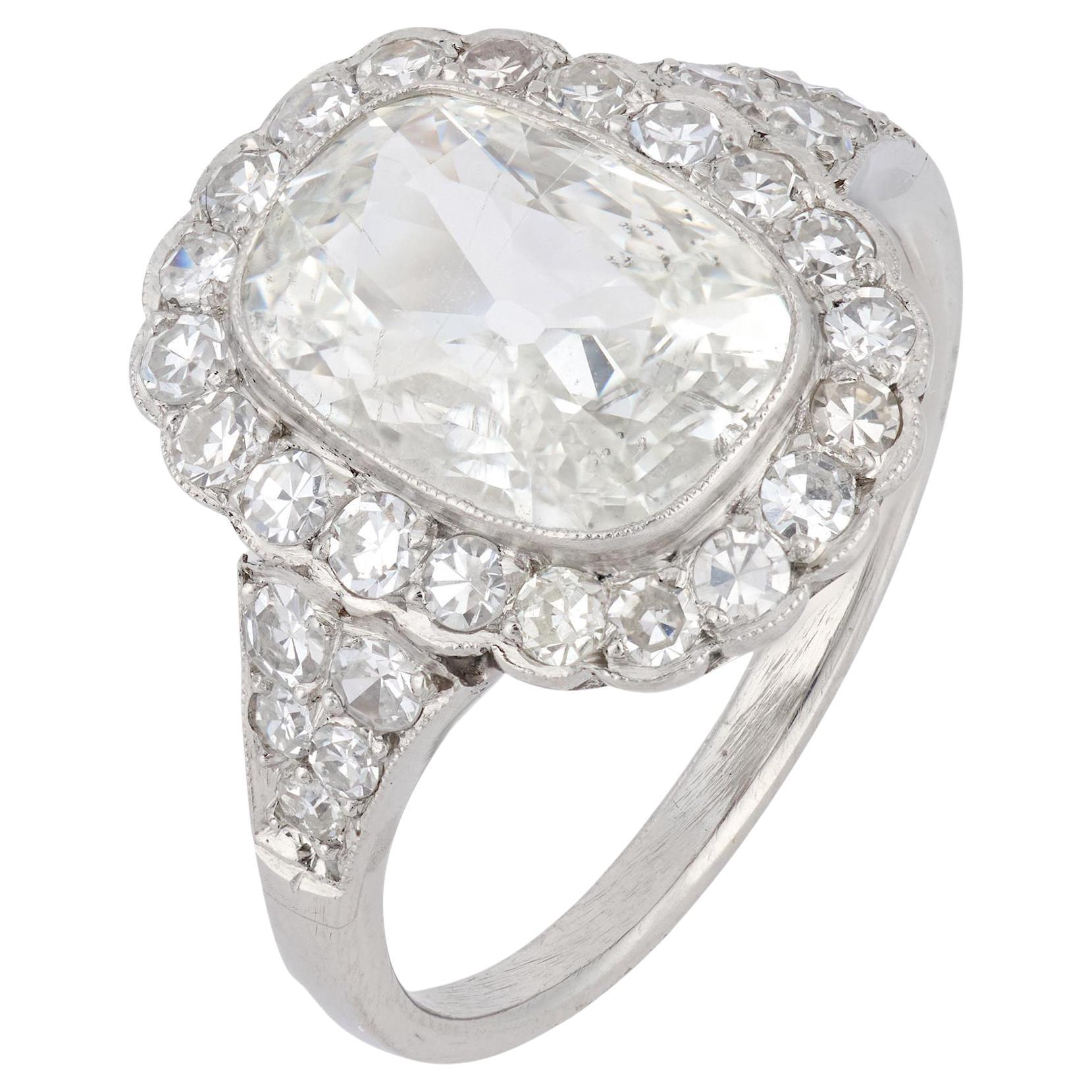 GIA 2.03 carat old mine cut diamond platinum engagement cluster ring For Sale