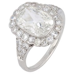 GIA 2.03 carat old mine cut diamond platinum engagement cluster ring