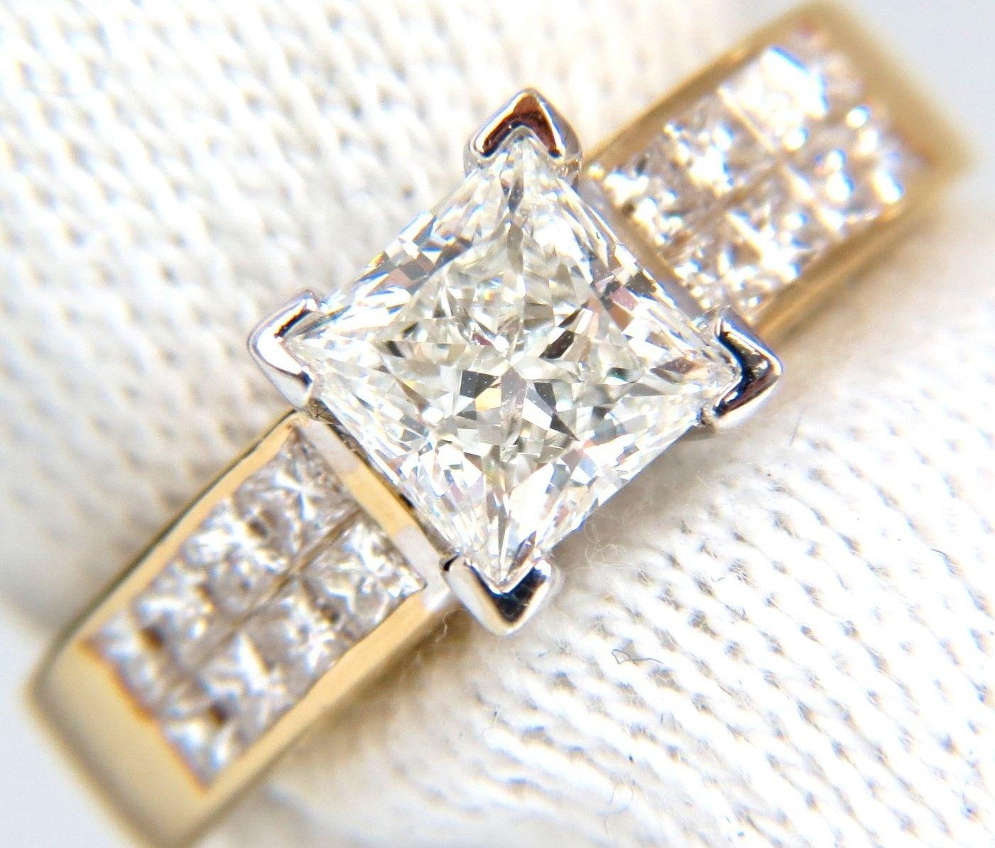 GIA 2.03 Carat Princess Cut Diamonds Ring and Channel Side Diamonds Brilliant In New Condition In New York, NY