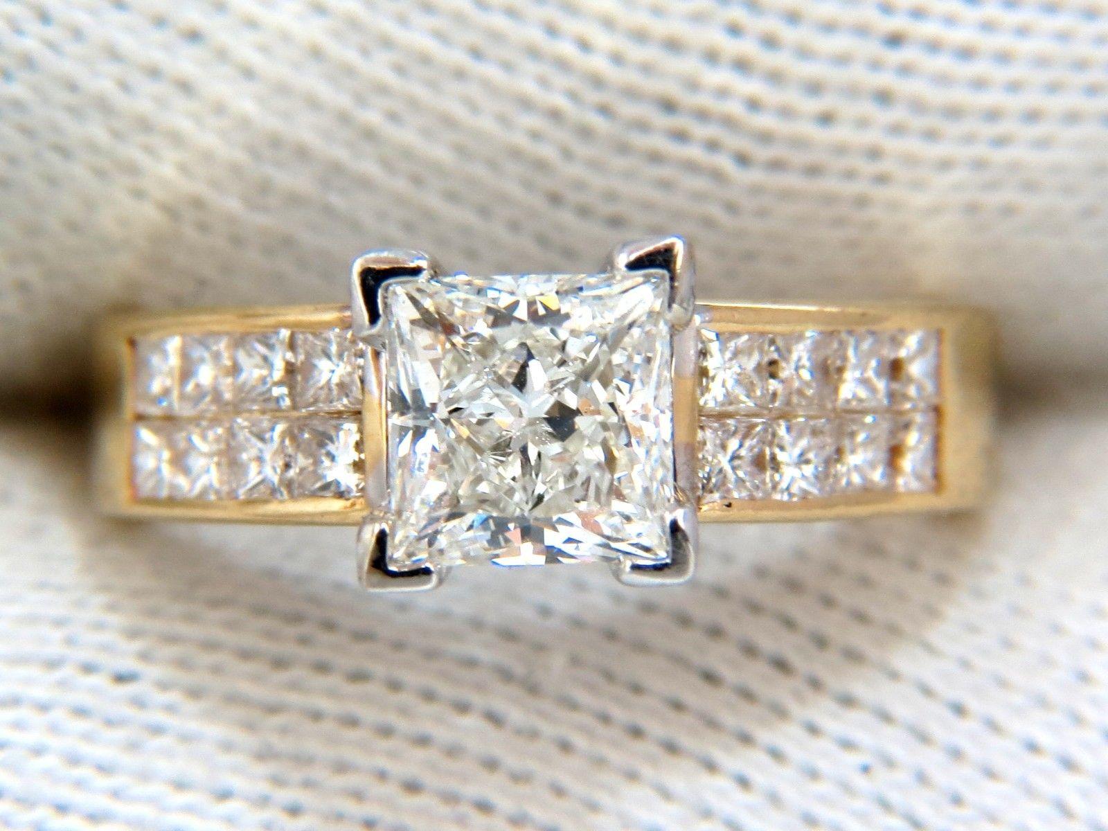 GIA 2.03 Carat Princess Cut Diamonds Ring and Channel Side Diamonds Brilliant 1