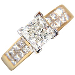 GIA 2.03 Carat Princess Cut Diamonds Ring and Channel Side Diamonds Brilliant*