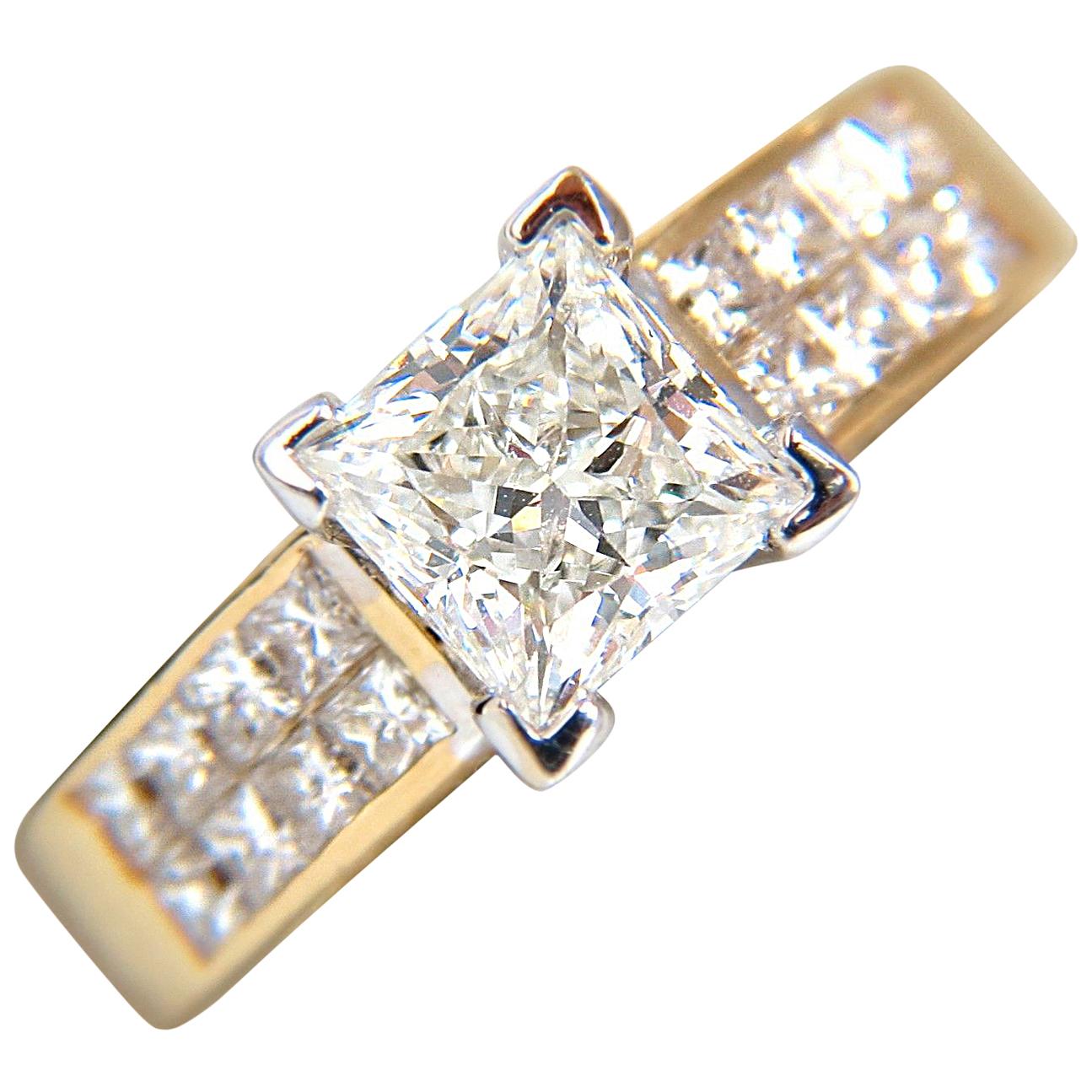 GIA 2.03 Carat Princess Cut Diamonds Ring and Channel Side Diamonds Brilliant