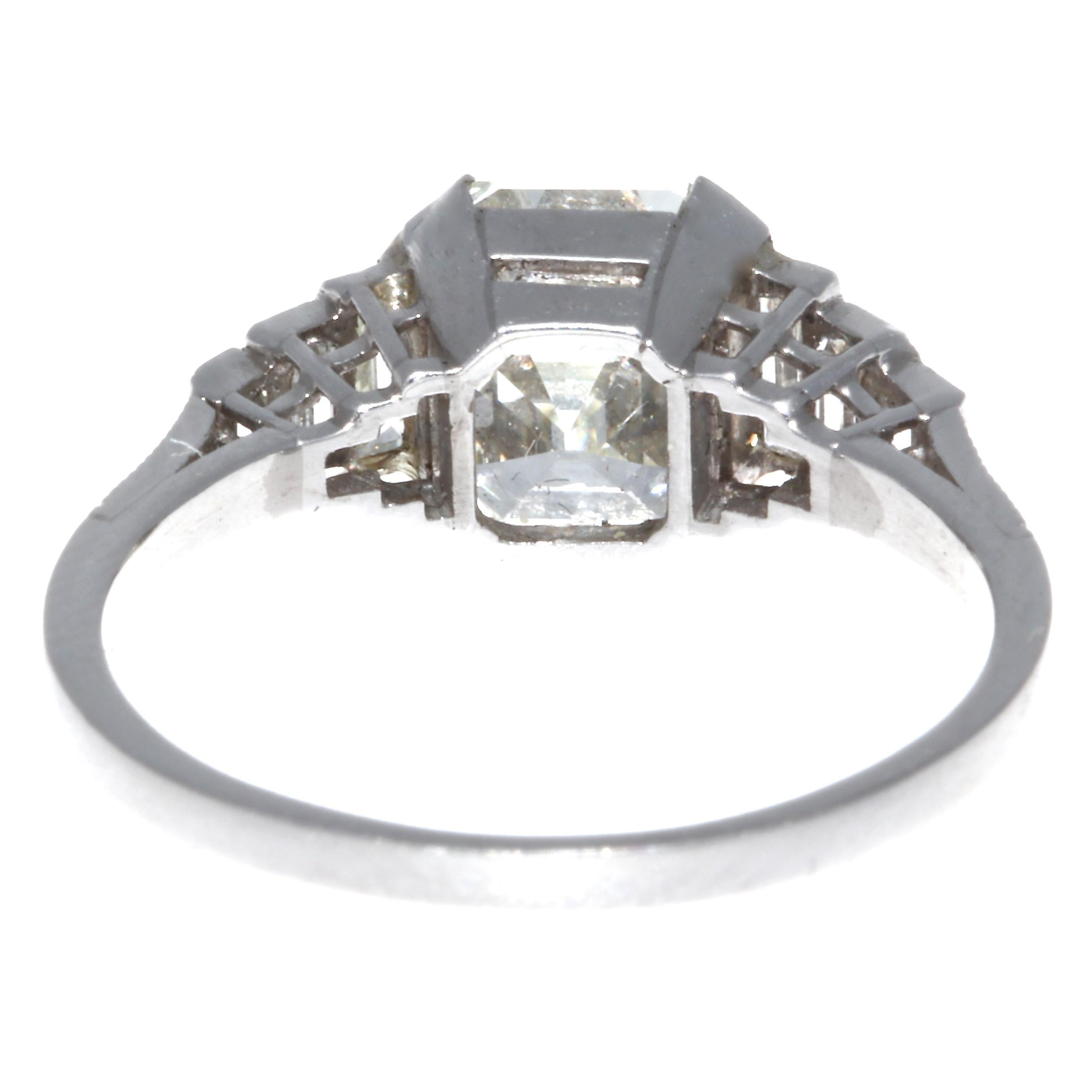 Women's GIA 2.03 Carat Square Emerald Cut Diamond Platinum Engagement Ring