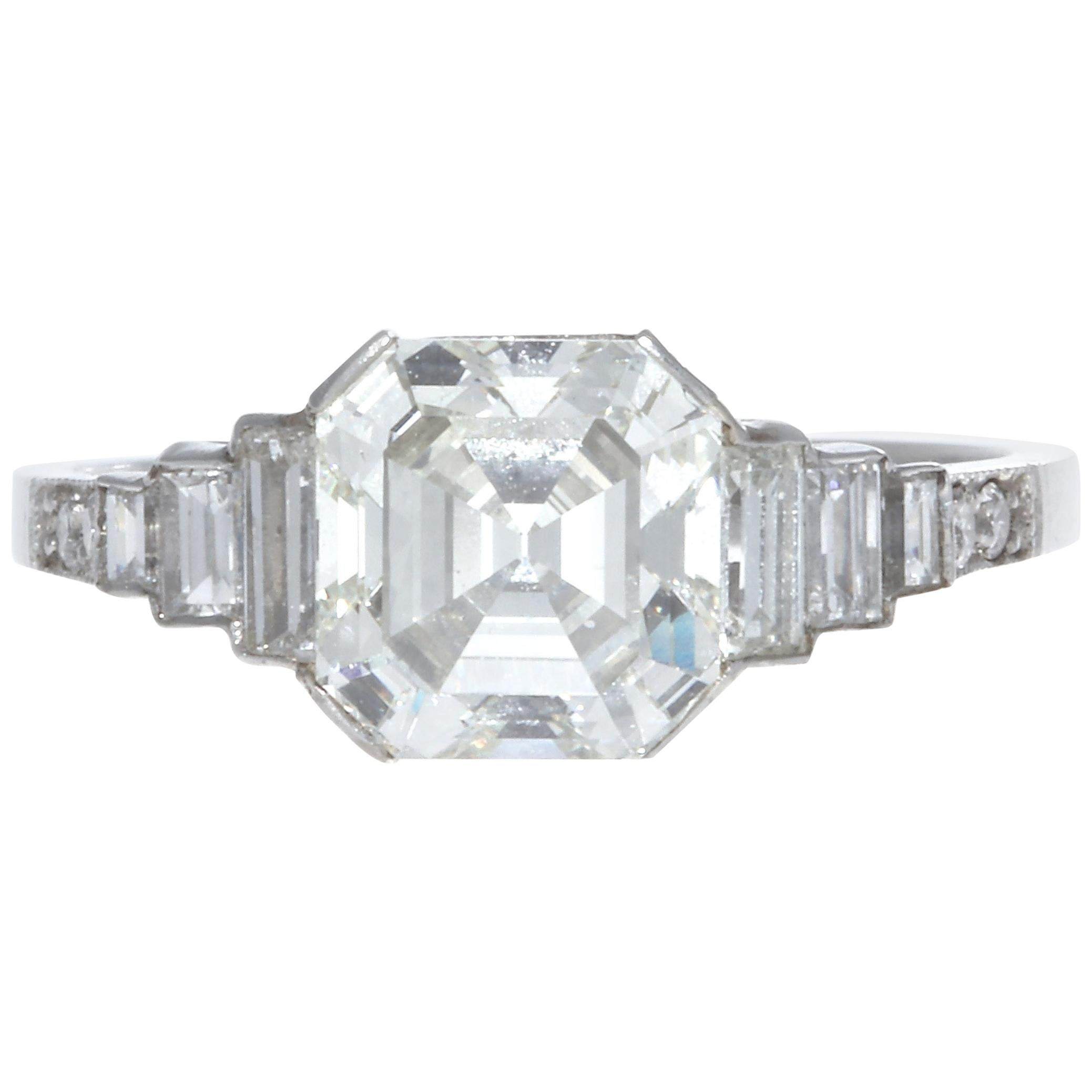 GIA 2.03 Carat Square Emerald Cut Diamond Platinum Engagement Ring